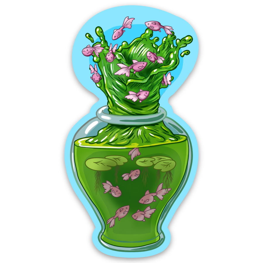 Sticker Vase of Fishes 3"