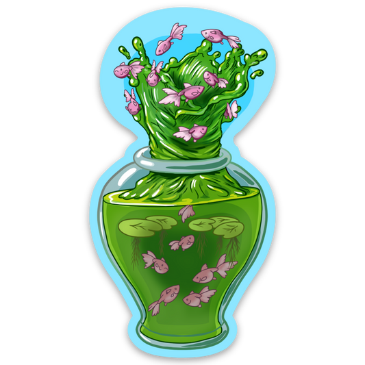 Sticker Vase of Fishes 3"